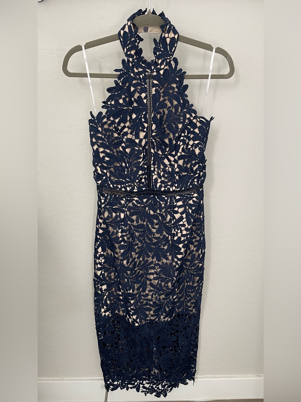 Lulu's Navy Blue Floral Lace Midi Dress